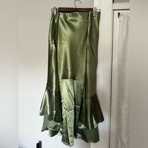 Green satin midi skirt